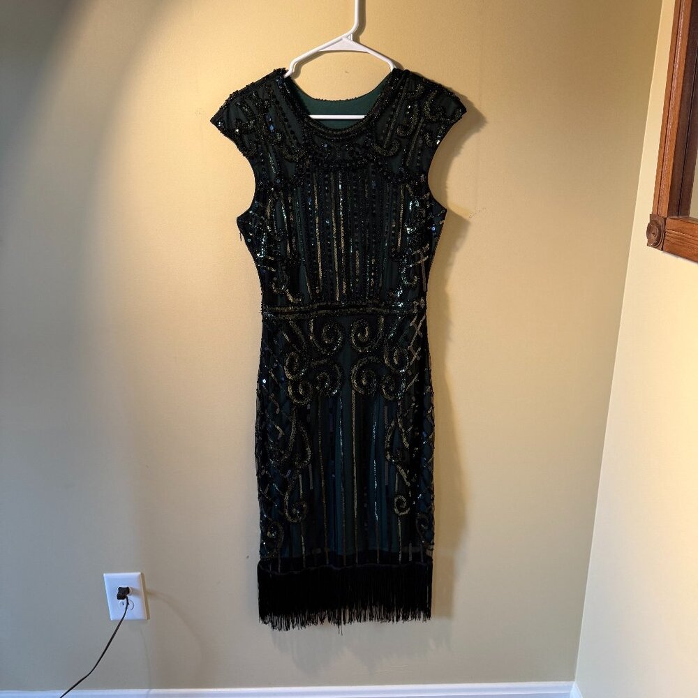 Green Sequin Dress with French Detail